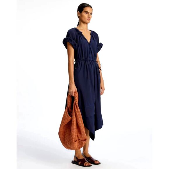 A.L.C. Odin Poplin Midi Asymmetric Cotton Dress Maritime Navy Blue Size 8 NWT - Picture 4 of 15
